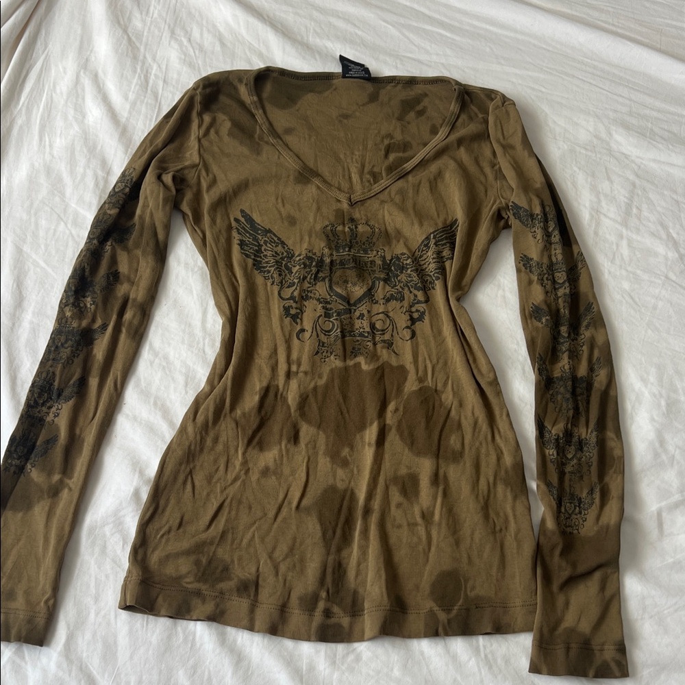 Sledge USA early 2000s green long sleeve fitted v neck